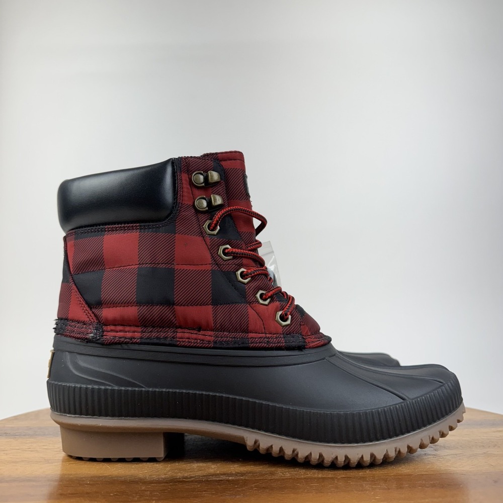 New Mens Tommy Hilfiger Colins Red Plaid Waterproof Duck Boots Size 7 M NIB
